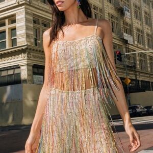 NASTYGAL Sequin Tassel Beaded Top & Flare Trousers